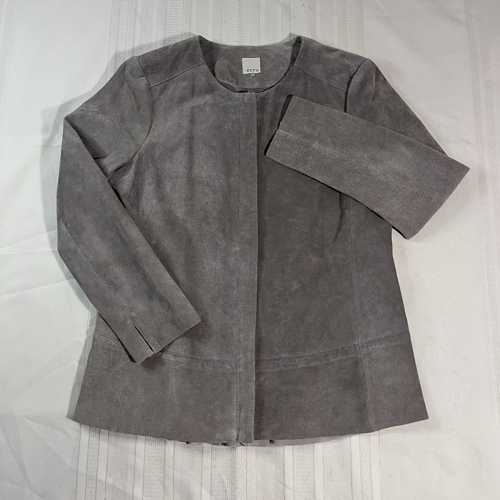 Ecru Suede Moto Minimalist Jacket Woman’s Small Softshell Leather collarless